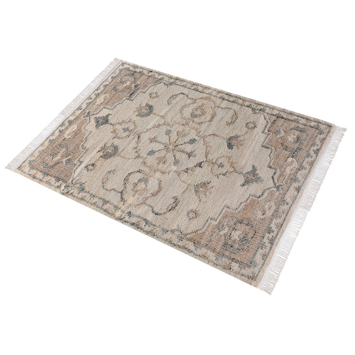 Hand-Woven Hemp and Wool Floral Texture Rug