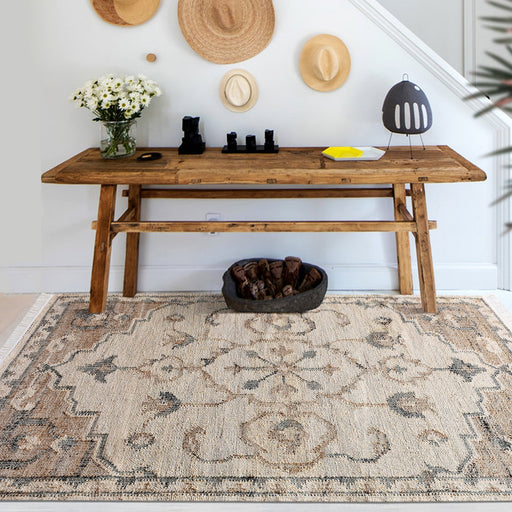 Hand-Woven Hemp and Wool Floral Texture Rug