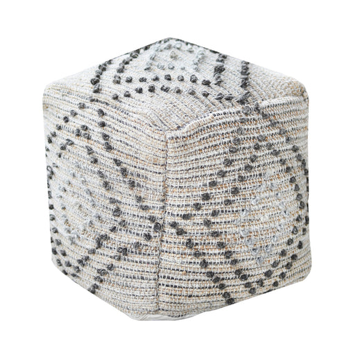 Hand-Woven Hemp and Wool Pouf with Diamond Stitches