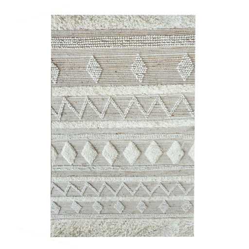 Hand-Woven Hemp and Wool Rug with Moroccan Design