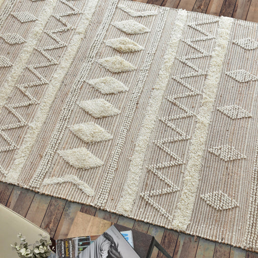 Hand-Woven Hemp and Wool Rug with Moroccan Design