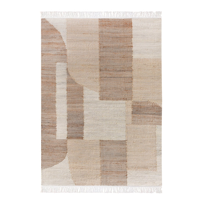 Hand Woven Jute Rug With Muted Colors And Straight Line Patterns