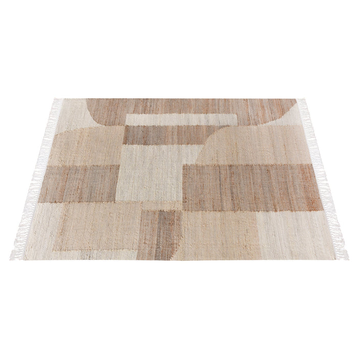 Hand Woven Jute Rug With Muted Colors And Straight Line Patterns