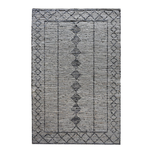 Hand Woven Leather And Hemp Adachi Rug With Diamond Patterns