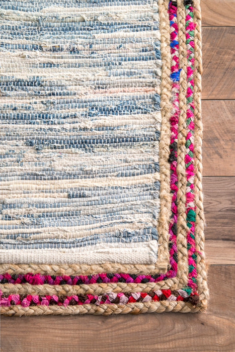 Hand-Woven Light Blue Braided Rag Rug 75x120 cm