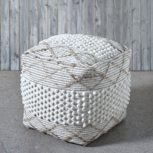 Hand Woven Wool And Hemp Pouf For Small Spaces