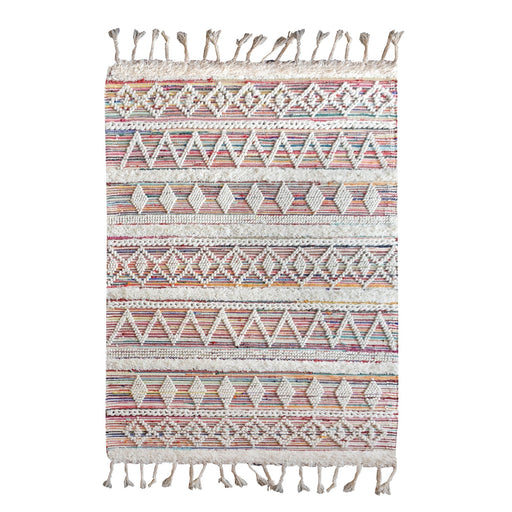 Hand Woven Wool And Recycled Fabric Geometric Rug