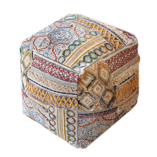 Handcrafted Cotton Boho Pouf with Printed Design