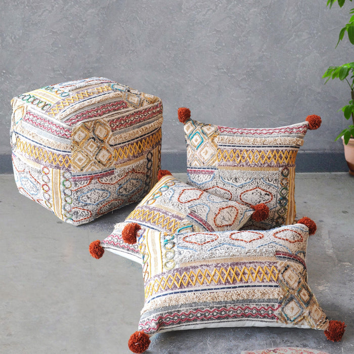 Handcrafted Cotton Boho Pouf with Printed Design