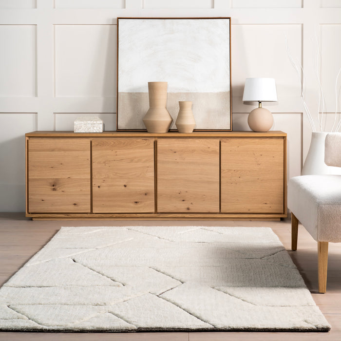 Handcrafted New Zealand Wool Geometric Rug Off White 140x200 cm