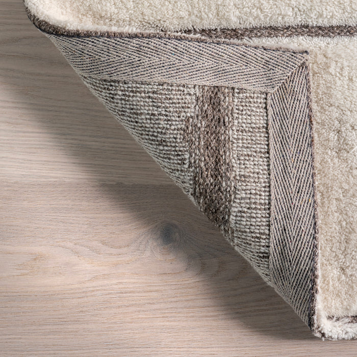 Handcrafted New Zealand Wool Geometric Rug Off White 140x200 cm