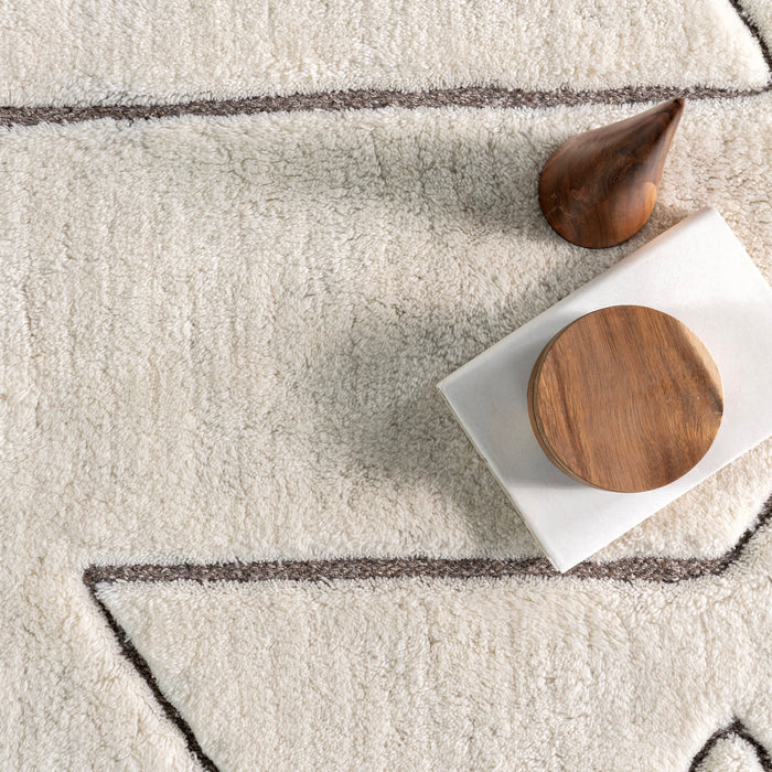 Handcrafted New Zealand Wool Geometric Rug Off White 140x200 cm