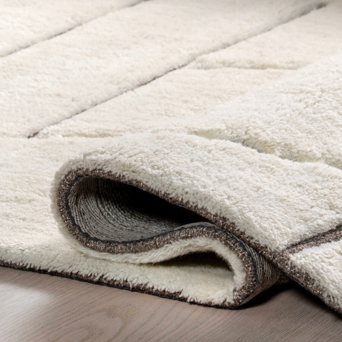 Handcrafted New Zealand Wool Geometric Rug Off White 140x200 cm