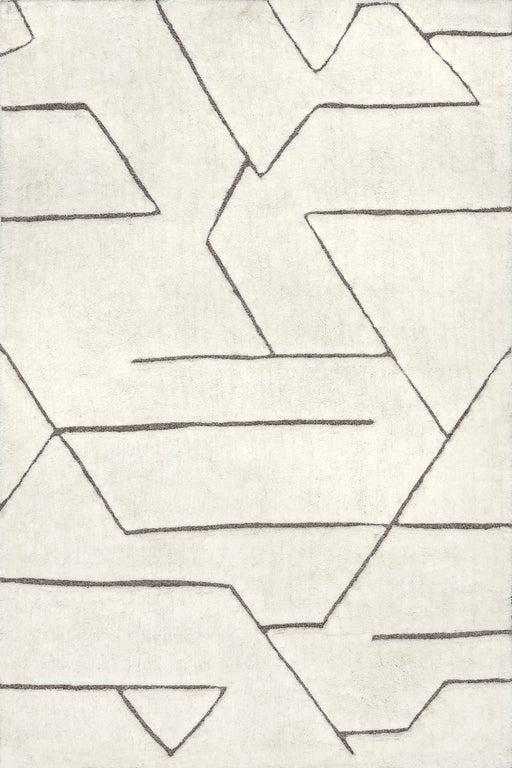 Handcrafted New Zealand Wool Geometric Rug Off White 140x200 cm