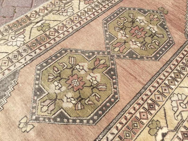 Handknotted Pastel Rug 258 cm x 124 cm Vintage Turkish Design