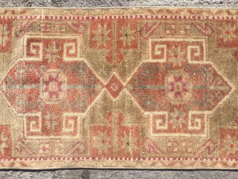 Handmade Antique Turkish Oushak Runner Rug 112cm x 56cm