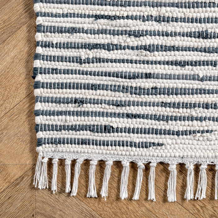 Handmade Cotton Rug with Diamond Pattern in Ivory Color