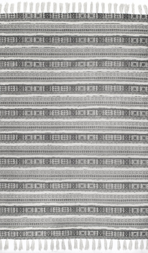 Käsintehty Greek Stripes -puuvillamatto harmaa 140x200 cm