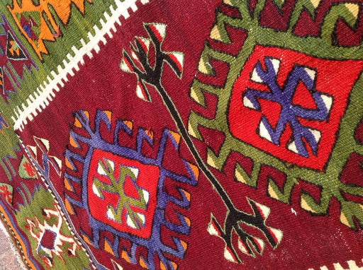 Käsintehty vihreä Kilim-matto 111cm x 89cm Vintage-villapuuvilla