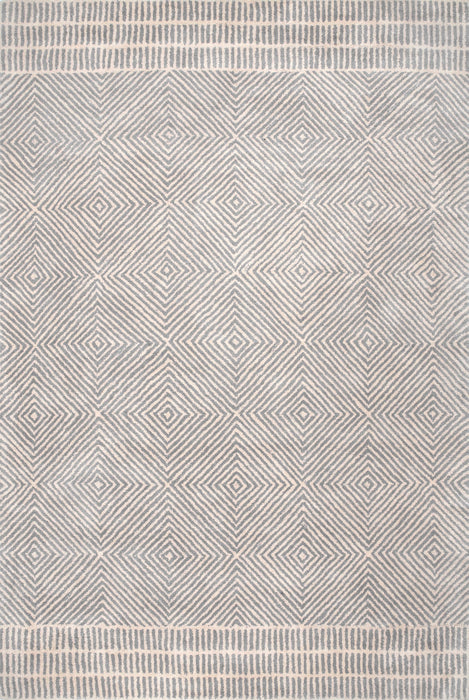 Handmade Grey Wool Area Rug with Diamond Trellis Pattern