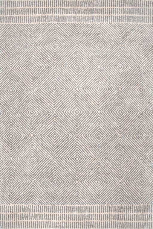 Handmade Grey Wool Area Rug with Diamond Trellis Pattern