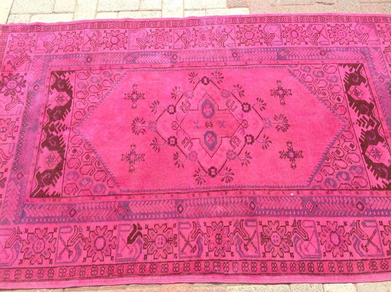 Käsintehty Hot Pink Vintage turkkilainen matto 186cm x 114cm