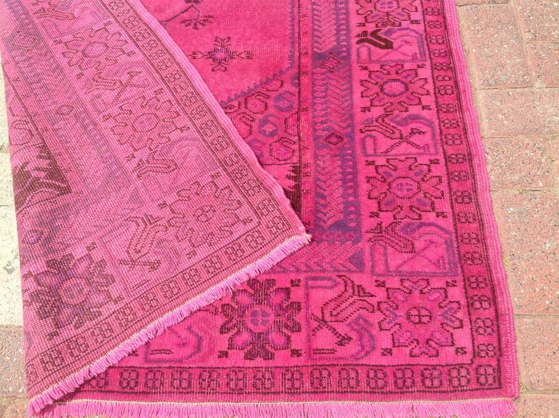 Käsintehty Hot Pink Vintage turkkilainen matto 186cm x 114cm