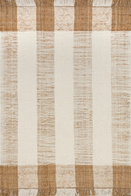 Tappeto fatto a mano con nappe in lana di iuta a righe color avorio, 120x180 cm