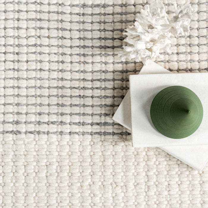 Handmade Ivory Wool Rug 150x240 cm Chunky Design