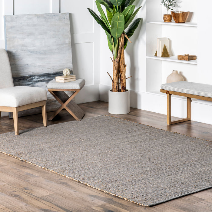 Handmade Jute And Cotton Area Rug 152 Cm Grey