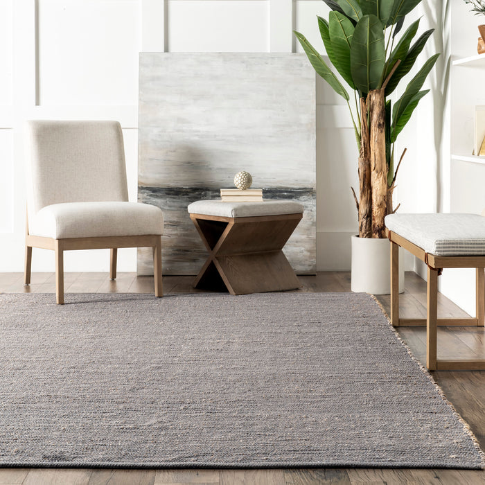 Handmade Jute And Cotton Area Rug 152 Cm Grey