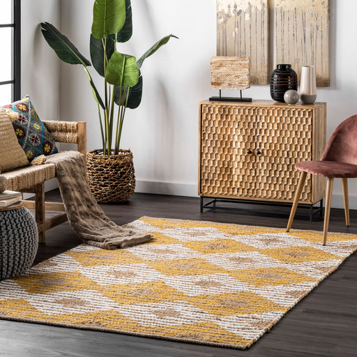 Handmade Jute And Denim Striped Diamond Area Rug Yellow