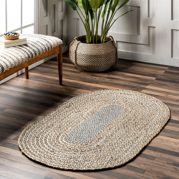 Handmade Jute Area Rug in Grey 100% Natural Fiber