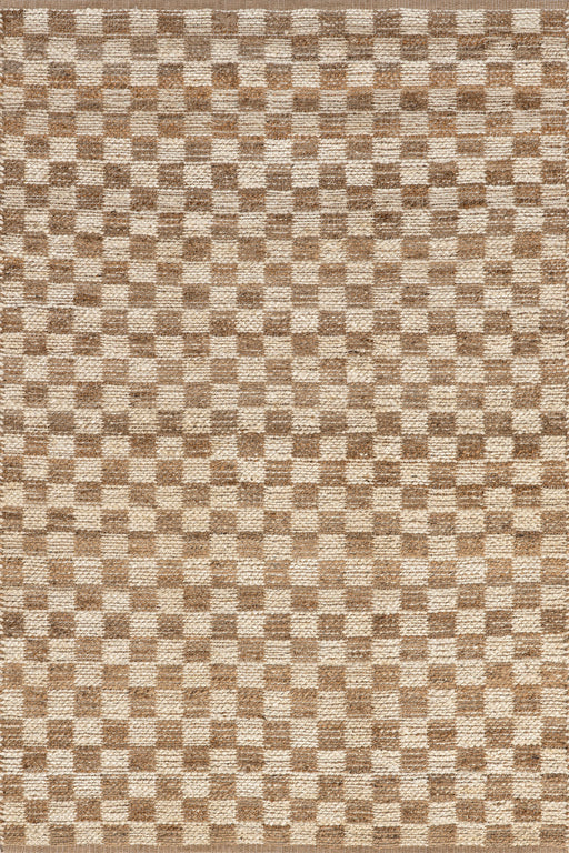 Håndlaget jute bomulls teppe 60x90 cm naturlig rutete design