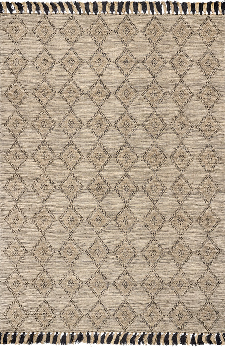 Handgemaakt jute katoenen vloerkleed met kwastjes beige 160x230 cm