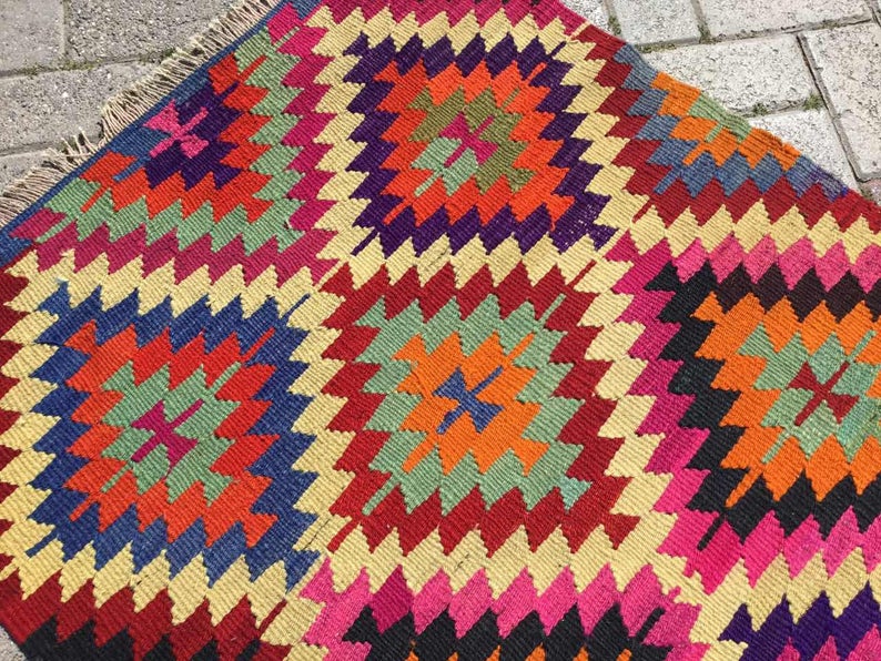Handmade Kilim Rug 112cm x 85cm Vintage Turkish Design