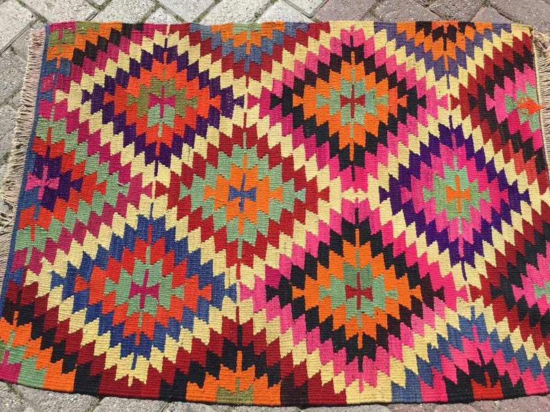 Handmade Kilim Rug 112cm x 85cm Vintage Turkish Design