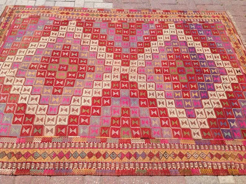Handmade Kilim Rug 237cm x 172cm Vintage Wool Stripe