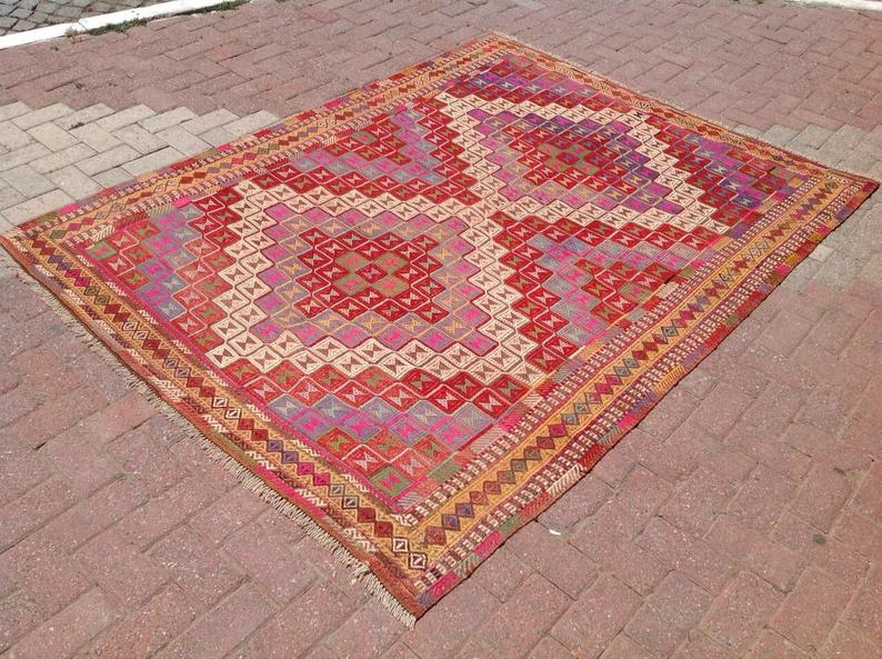 Handmade Kilim Rug 237cm x 172cm Vintage Wool Stripe