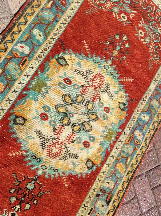 Handmade Mid Century Runner Rug 355cm x 94cm Antique Design
