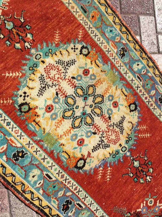 Handmade Mid Century Runner Rug 355cm x 94cm Antique Design