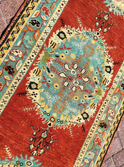 Handmade Mid Century Runner Rug 355cm x 94cm Antique Design