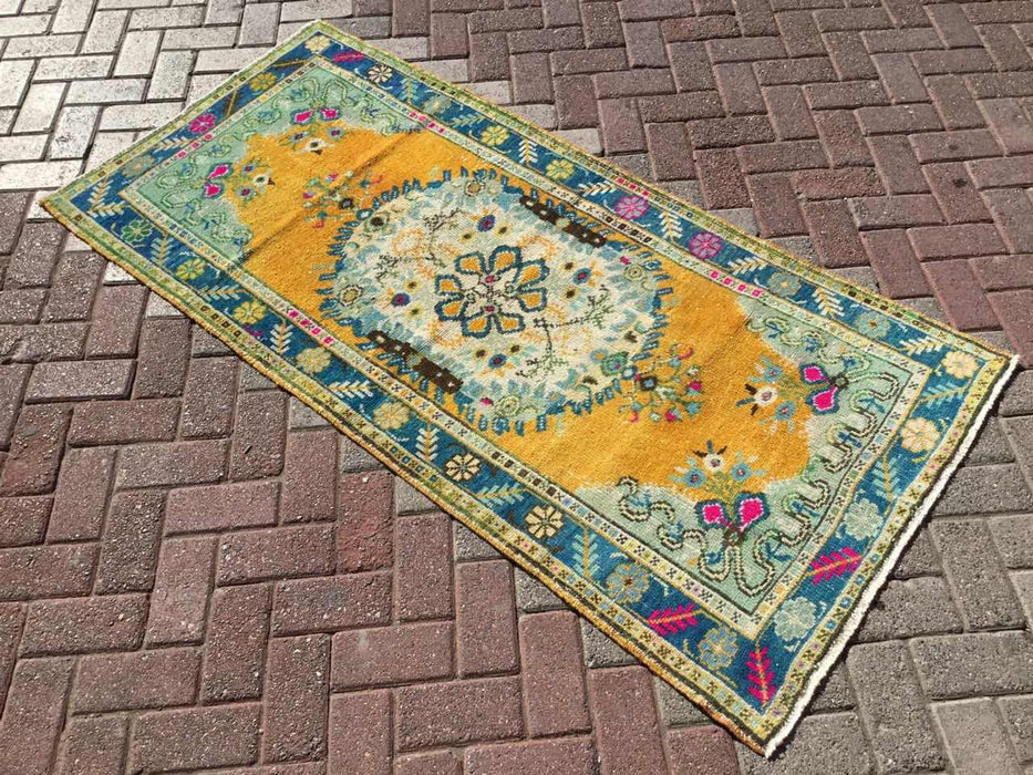 Handgemaakt oranje vintage Turks tapijt 192 cm x 89 cm