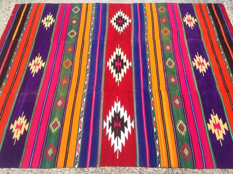 Handmade Striped Kilim Rug 231 cm x 180 cm Vintage
