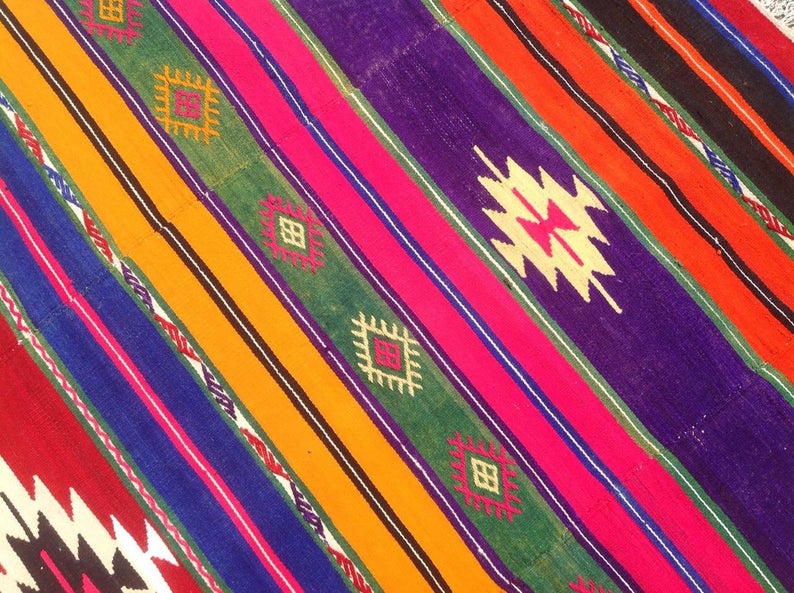 Handmade Striped Kilim Rug 231 cm x 180 cm Vintage