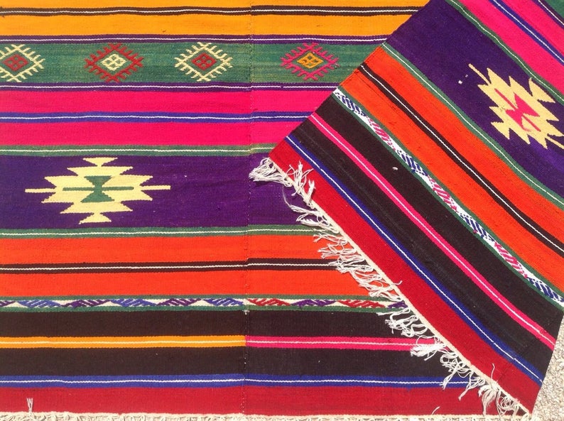 Handmade Striped Kilim Rug 231 cm x 180 cm Vintage