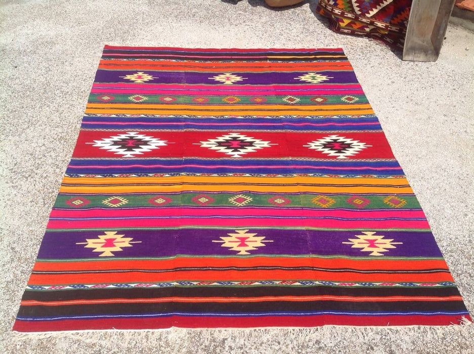 Handmade Striped Kilim Rug 231 cm x 180 cm Vintage