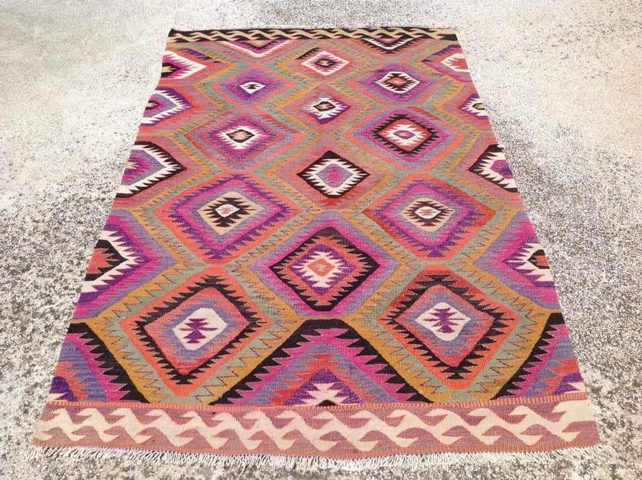 Handmade Striped Kilim Rug 251cm x 156cm Vintage Design