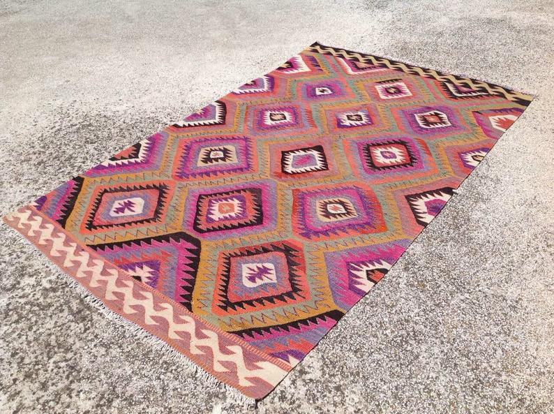 Handmade Striped Kilim Rug 251cm x 156cm Vintage Design