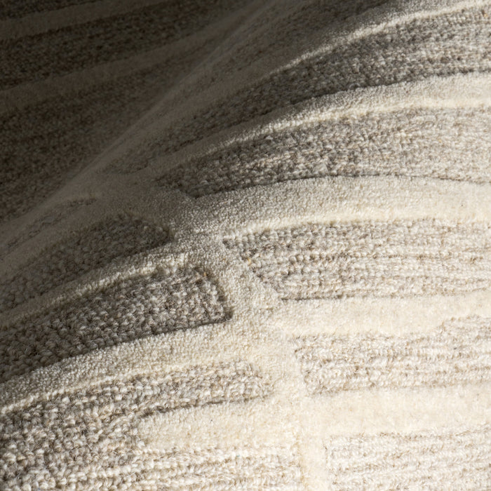 Handmade Striped Wool Rug in Beige for Home Decor